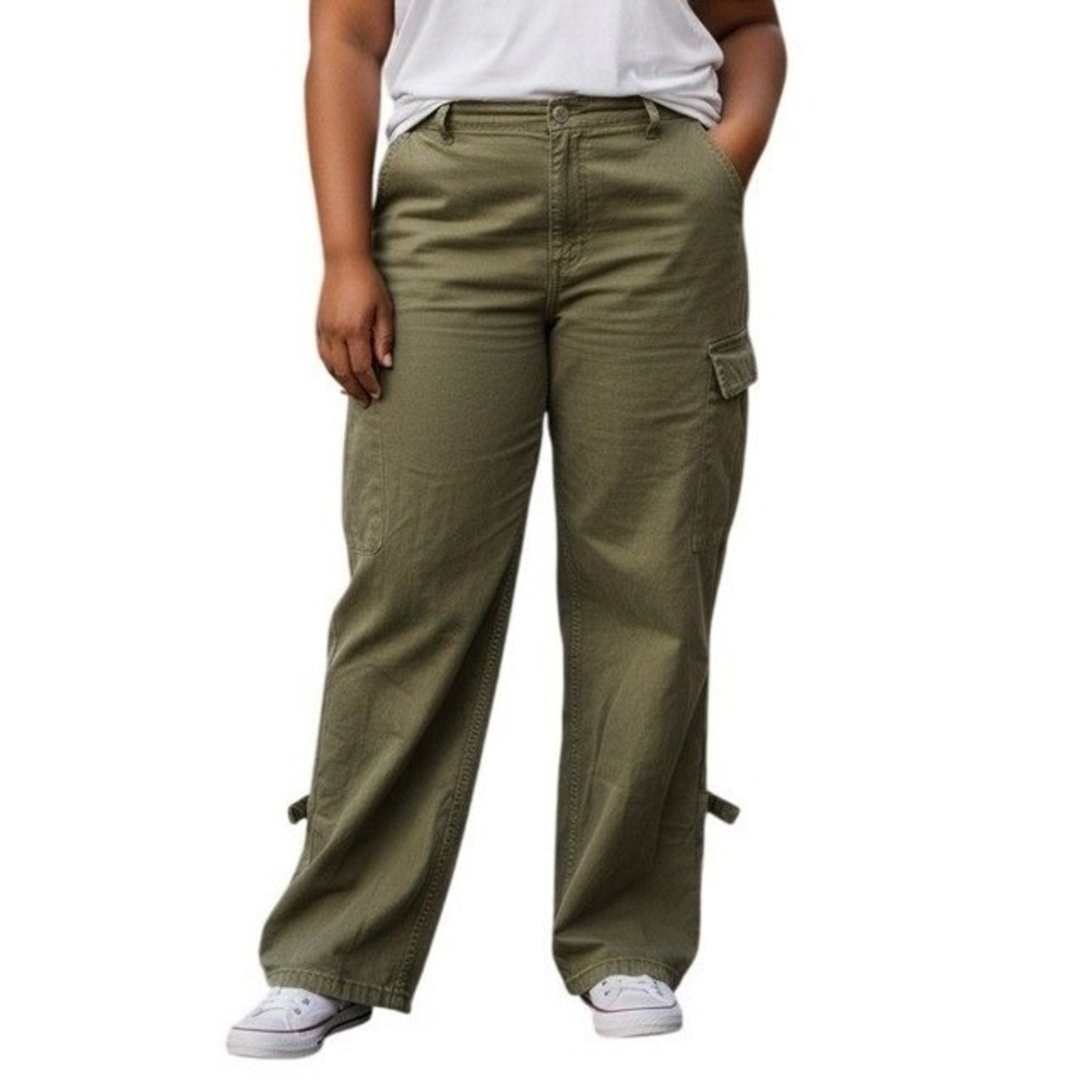 Zara Olive Green Cargo Pants Wide Leg‎ Utility Casual Trousers USA 12